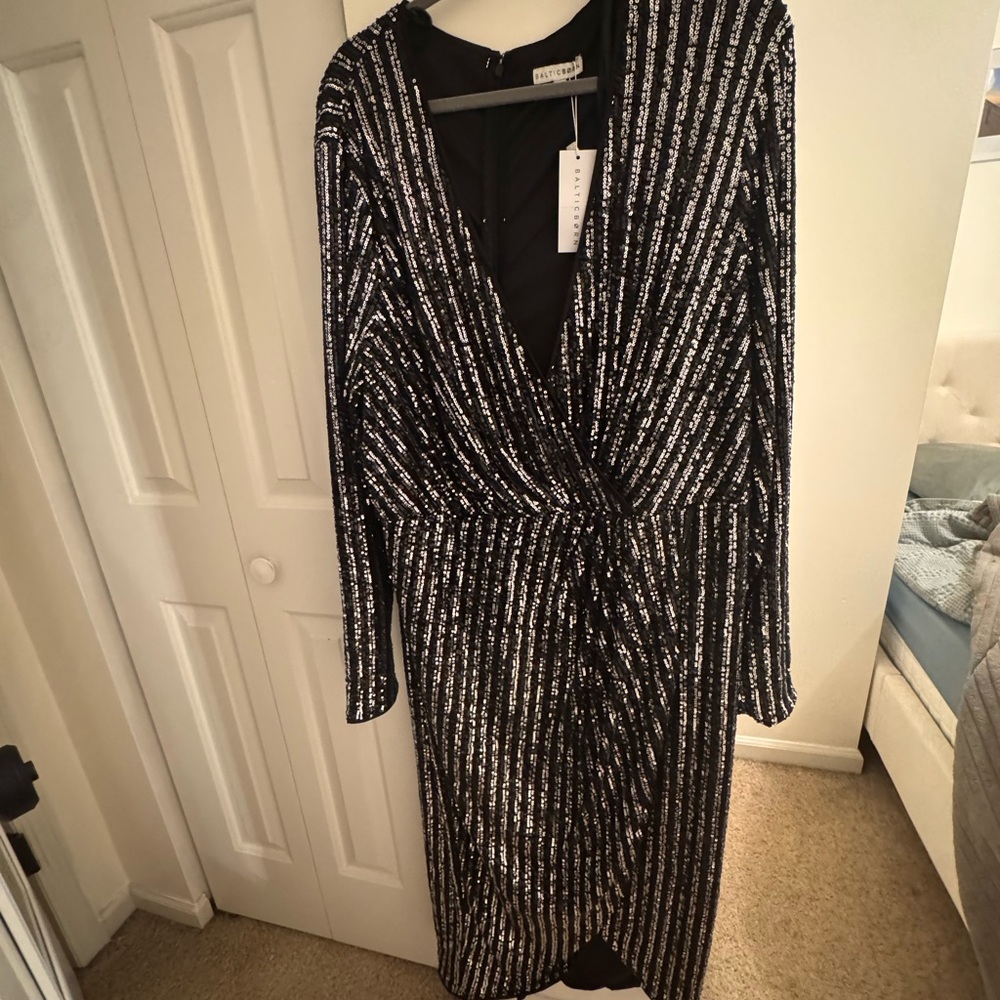 Elegant Black and Silver Sequin Striped Dress